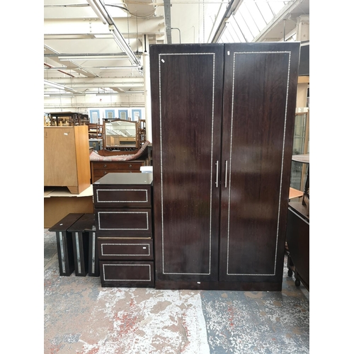 1164 - A contemporary meranti hardwood three piece bedroom suite comprising double wardrobe - approx. 211cm... 