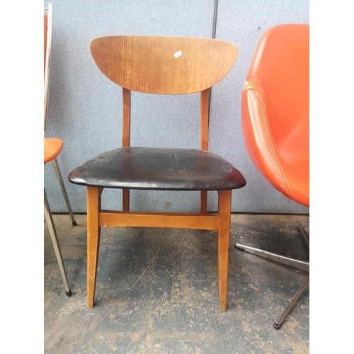 1169 - Five various mid 20th century chairs to include Danish bentwood and grey metal stacking chair, orang... 