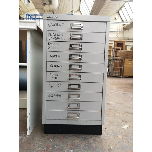 1174 - A Bisley grey metal ten drawer office filing cabinet - approx. 68cm high x 35cm wide x 46cm deep