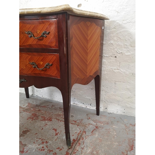 1174A - A French Louis XV style kingwood effect and marble top chest of two drawers - approx. 71cm high x 80... 