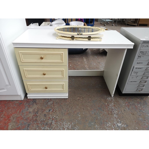 1175 - Four pieces of modern white laminate furniture, dressing table with three section mirror - approx. 6... 