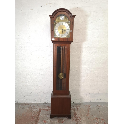 1177 - A late 20th century mahogany cased Grandfather clock with pendulum and Tempus Fugit face - approx. 1... 