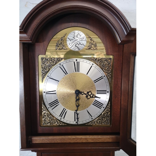 1177 - A late 20th century mahogany cased Grandfather clock with pendulum and Tempus Fugit face - approx. 1... 