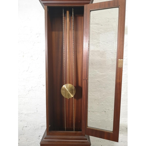 1177 - A late 20th century mahogany cased Grandfather clock with pendulum and Tempus Fugit face - approx. 1... 