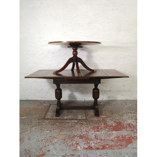 1179 - Two pieces of furniture, one Regency style mahogany circular coffee table with tan leather insert an... 