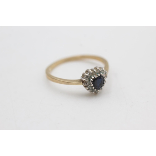 2190 - A 9ct gold diamond framed sapphire heart shaped halo ring, size O - approx. gross weight 2 grams