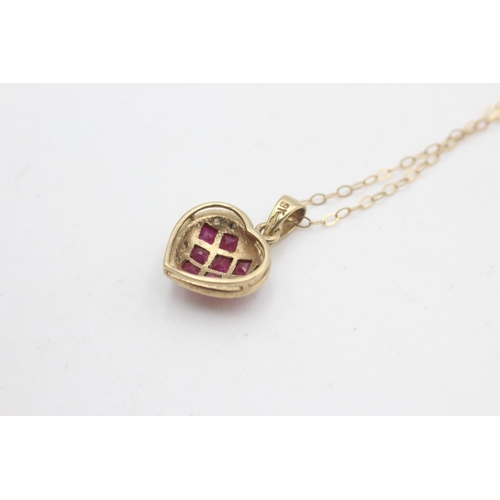 2192 - A 9ct gold ruby and diamond heart pendant on chain - approx. gross weight 1.7 grams