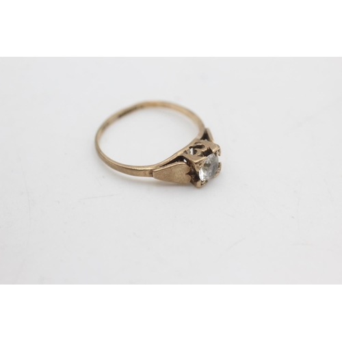 2227 - A hallmarked Birmingham 9ct gold clear gemstone stylised square setting dress ring, size L½ - approx... 