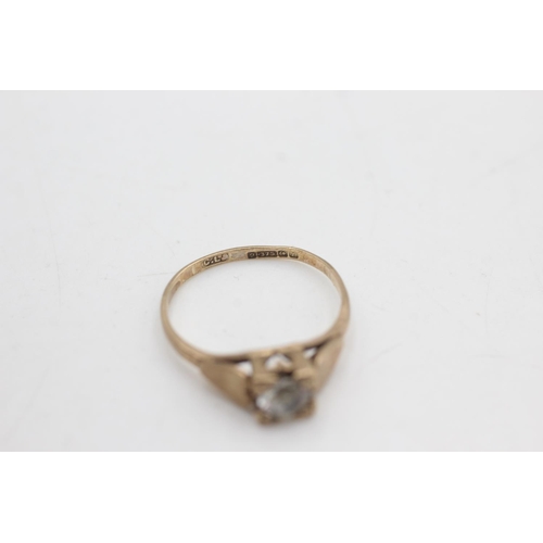 2227 - A hallmarked Birmingham 9ct gold clear gemstone stylised square setting dress ring, size L½ - approx... 