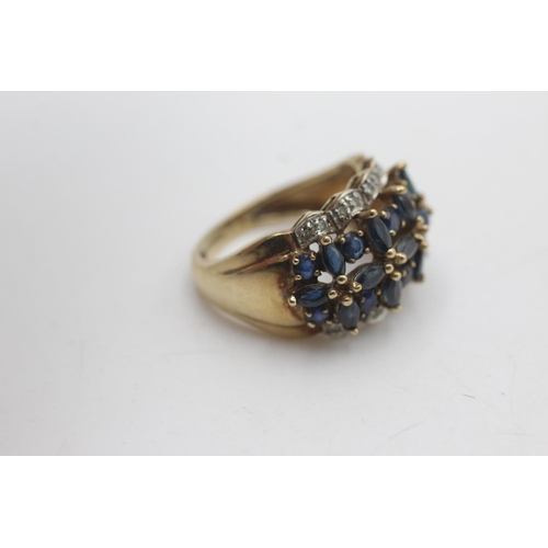 2232 - A 9ct gold multi stone diamond framed sapphire ring, size P - approx. gross weight 5 grams