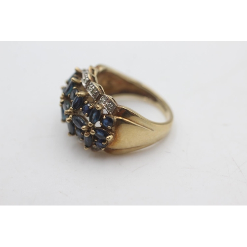 2232 - A 9ct gold multi stone diamond framed sapphire ring, size P - approx. gross weight 5 grams