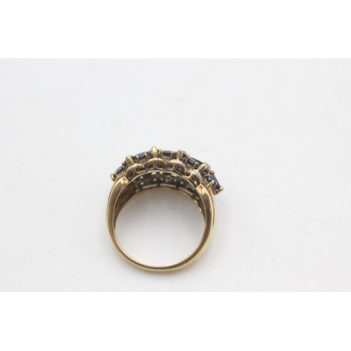 2232 - A 9ct gold multi stone diamond framed sapphire ring, size P - approx. gross weight 5 grams