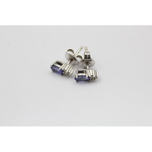 2263 - Three pairs of 9ct gold gemstone earrings with diamonds and sapphires - approx. gross weight 3.1 gra... 