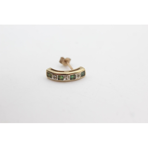 2276 - A pair of 9ct gold emerald and diamond half-hoop earrings - approx. gross weight 1.1 grams