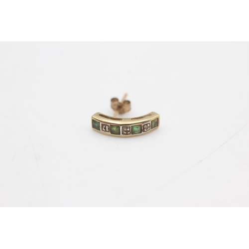 2276 - A pair of 9ct gold emerald and diamond half-hoop earrings - approx. gross weight 1.1 grams