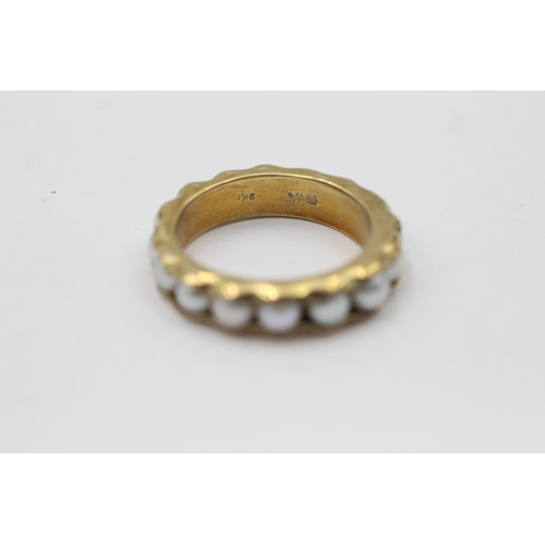 2285 - A hallmarked Birmingham 9ct gold pearl eternity band ring, size Q - approx. gross weight 4.5 grams