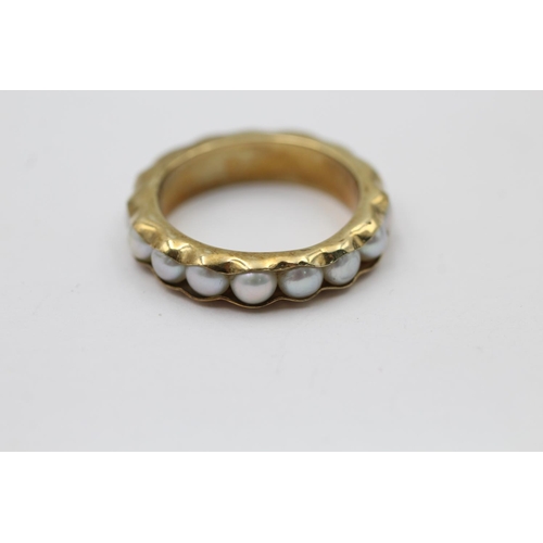 2285 - A hallmarked Birmingham 9ct gold pearl eternity band ring, size Q - approx. gross weight 4.5 grams