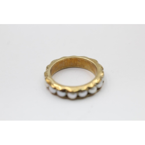 2285 - A hallmarked Birmingham 9ct gold pearl eternity band ring, size Q - approx. gross weight 4.5 grams