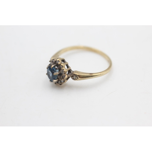 2299 - A hallmarked London 9ct gold diamond framed topaz halo set ring, size L - approx. gross weight 1.6 g... 