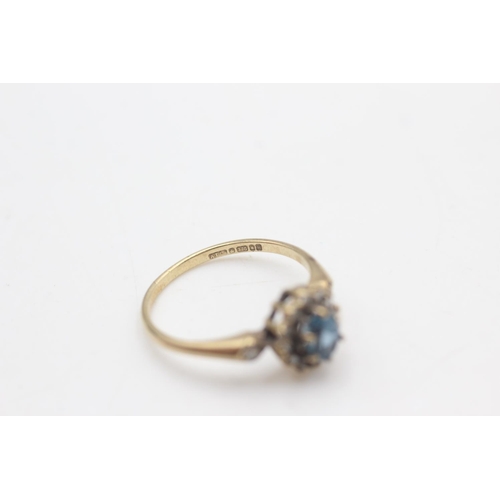 2299 - A hallmarked London 9ct gold diamond framed topaz halo set ring, size L - approx. gross weight 1.6 g... 