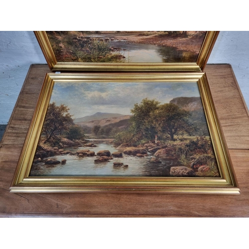 1214 - A pair of early 20th century gilt framed oil paintings of landscape scenes by H. Bingley, dated 1901... 