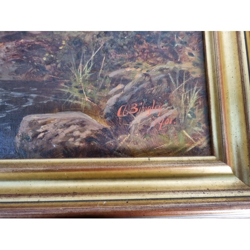 1214 - A pair of early 20th century gilt framed oil paintings of landscape scenes by H. Bingley, dated 1901... 