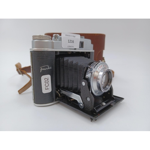 1216 - A cased Franka Solida II folding camera for 120 film fitted with Isco Isconar 1:3.5/75 lens and Pron... 