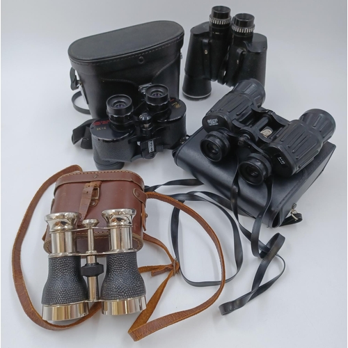 1224 - Four pairs of binoculars to include cased Opticron Polarex II 8 x 40, cased with fitted compass, cas... 