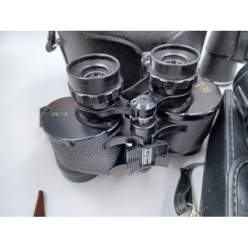 1224 - Four pairs of binoculars to include cased Opticron Polarex II 8 x 40, cased with fitted compass, cas... 