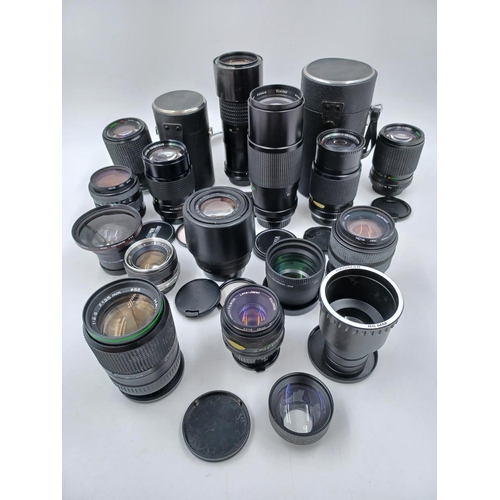 1231 - A large collection of lenses to include cased Super Ozeck auto zoom MC 1:3.8 f=75-150mm, cased Super... 