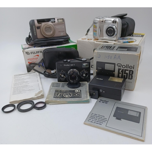 1236 - Four items, one cased mid/late 1970s Rollei 35T compact 35mm viewfinder fitted with Tessar 3.5/40 le... 