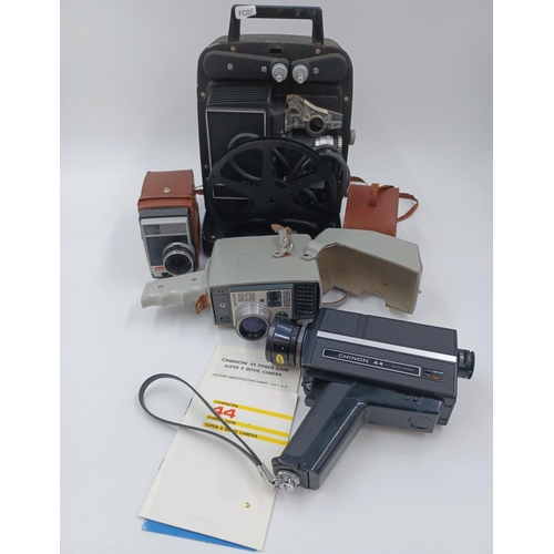 1248 - Four items, one Bell & Howell 256EX 8mm cine film projector, one cased Chinon 44 power zoom Super8 m... 