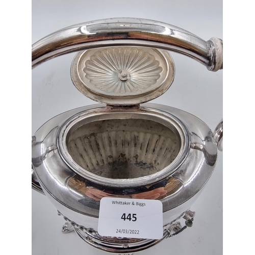 513 - A 19th century silver plated spirit kettle