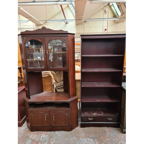 1076 - Two pieces of mahogany effect furniture, one display cabinet - approx. 199cm high x 105cm wide x 47c... 