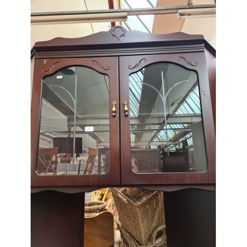 1076 - Two pieces of mahogany effect furniture, one display cabinet - approx. 199cm high x 105cm wide x 47c... 