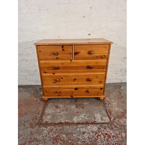 1131B - A modern pine chest of two short over three long drawers - approx. 75cm high x 83cm wide x 40cm deep