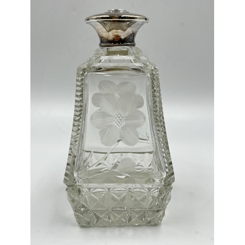 284 - Three cut glass scent bottles with sterling silver tops to include Victorian bottle, dated 1886 - ap... 