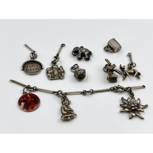 2342 - A collection of jewellery to include silver charms, micro mosaic brooch, yellow metal padlock pendan... 