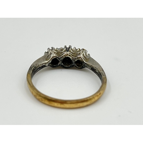 2347 - A 9ct and silver CZ stone trilogy ring, size O½ - approx.  gross weight 2.37 grams