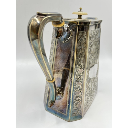 273 - An antique J & Co. EPNS coffee pot with bird and floral design - approx. 20cm high