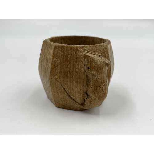 74 - A mid 20th century Robert ‘Mouseman’ Thompson oak napkin ring - approx. 5cm high x 5cm diameter