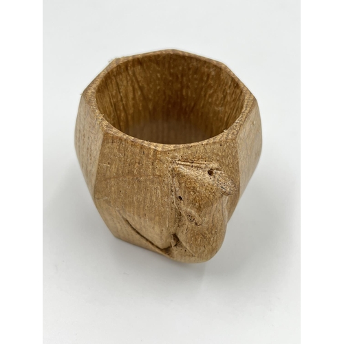 74 - A mid 20th century Robert ‘Mouseman’ Thompson oak napkin ring - approx. 5cm high x 5cm diameter