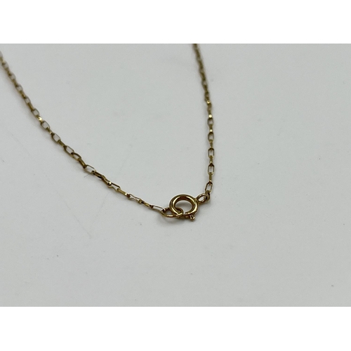 2363 - Two stamped 9ct gold necklace chains, one 52.5cm long and one 50cm long - approx. gross weight 3.37 ... 