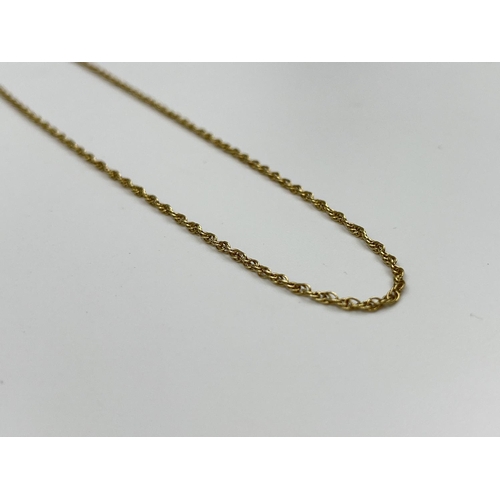 2363 - Two stamped 9ct gold necklace chains, one 52.5cm long and one 50cm long - approx. gross weight 3.37 ... 