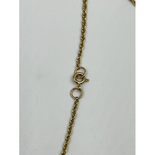 2363 - Two stamped 9ct gold necklace chains, one 52.5cm long and one 50cm long - approx. gross weight 3.37 ... 