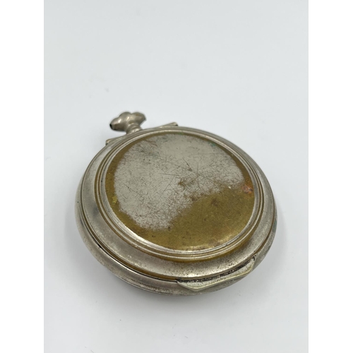 2410 - Three antique pocket watches comprising Tiega mechanical with white enamel face and sub second dial ... 