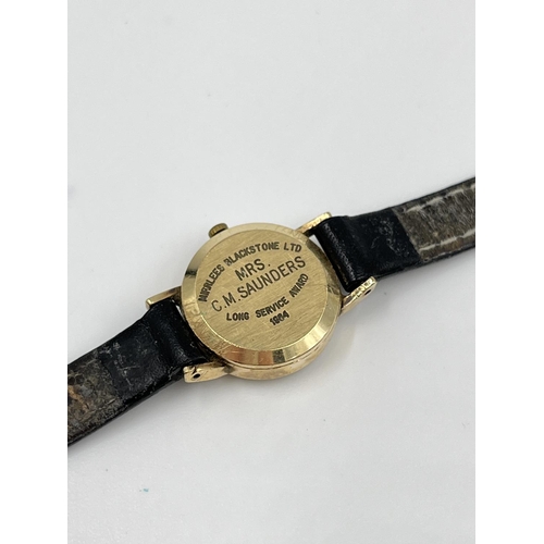 2409 - Three vintage women's wristwatches, Revue 9ct gold cased quartz with black leather strap, Rotary gol... 