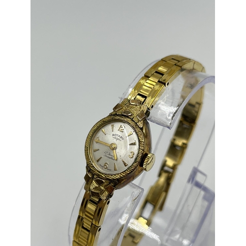 2409 - Three vintage women's wristwatches, Revue 9ct gold cased quartz with black leather strap, Rotary gol... 