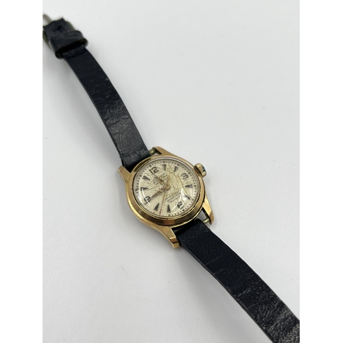 2409 - Three vintage women's wristwatches, Revue 9ct gold cased quartz with black leather strap, Rotary gol... 