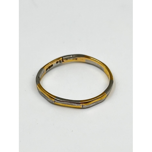 2330 - A 22ct gold and platinum ring, stamped 'SH PT_ 22ct', size N½ - approx. gross weight 2.73 grams